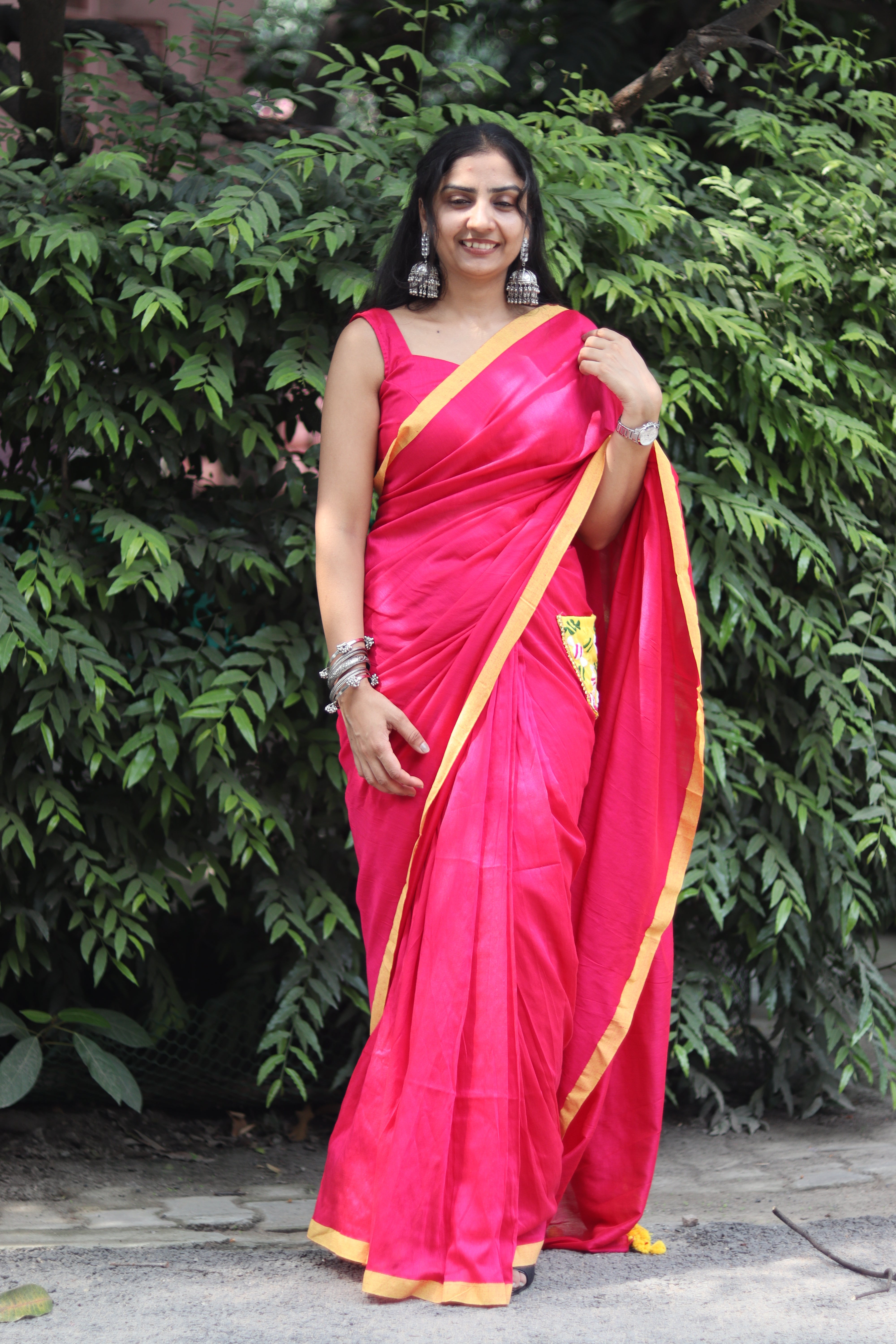 Candy Crush – Ready-to-Wear Pocket Saree with Candy Embroidery - Kozylook